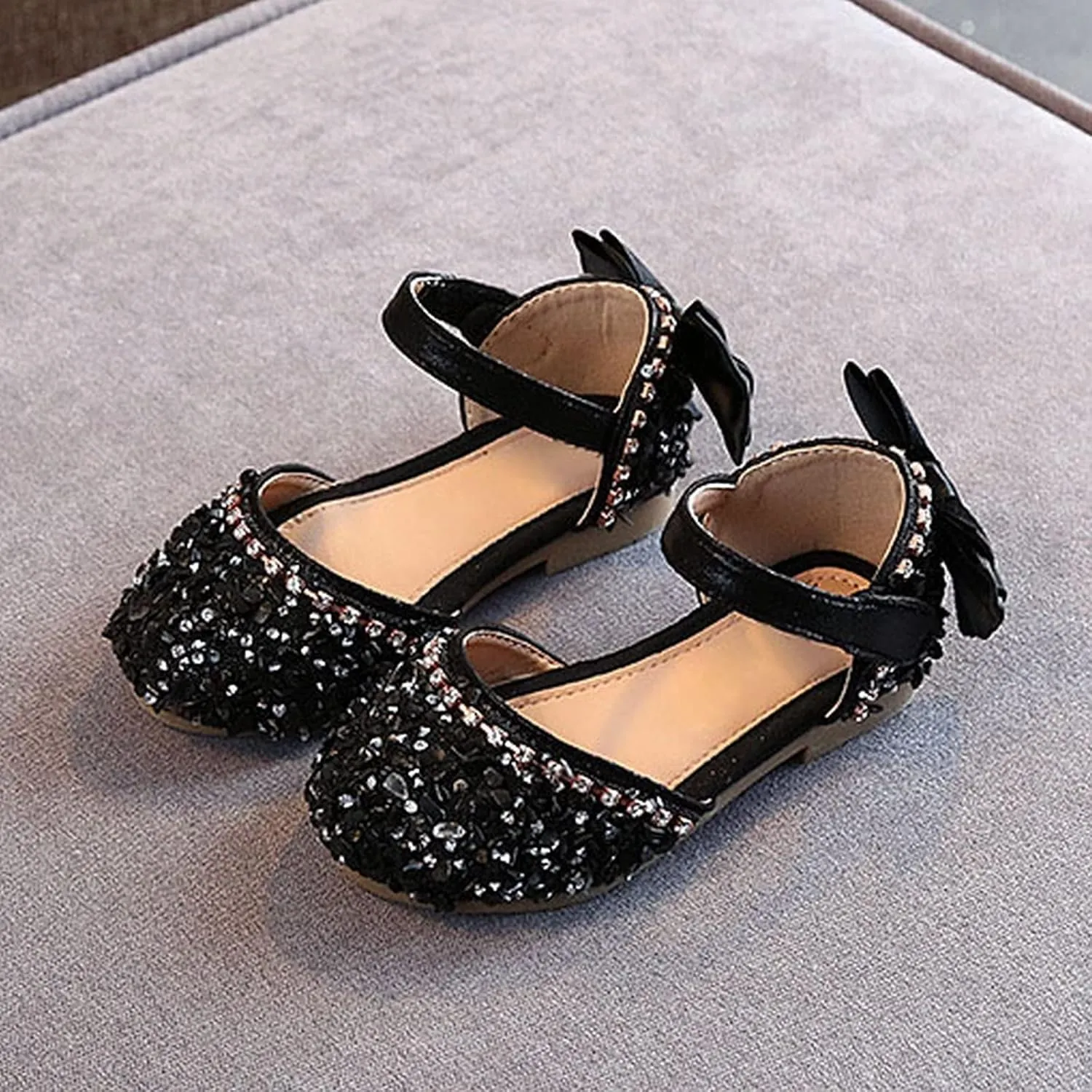 Girls Dress Sandals Sequins Loafers Slide Shoes Baby Toddler Bow Barefoot Soft Sole Outdoor Dance Shoes Summer Trendy