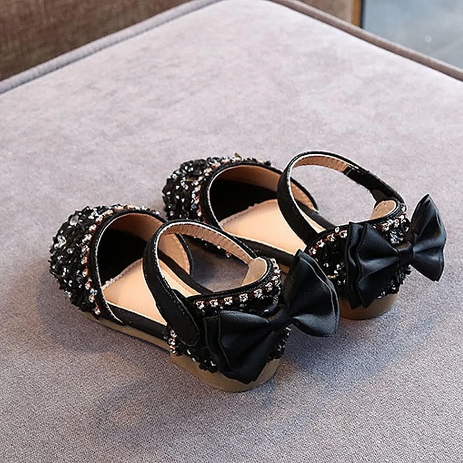 Girls Dress Sandals Sequins Loafers Slide Shoes Baby Toddler Bow Barefoot Soft Sole Outdoor Dance Shoes Summer Trendy