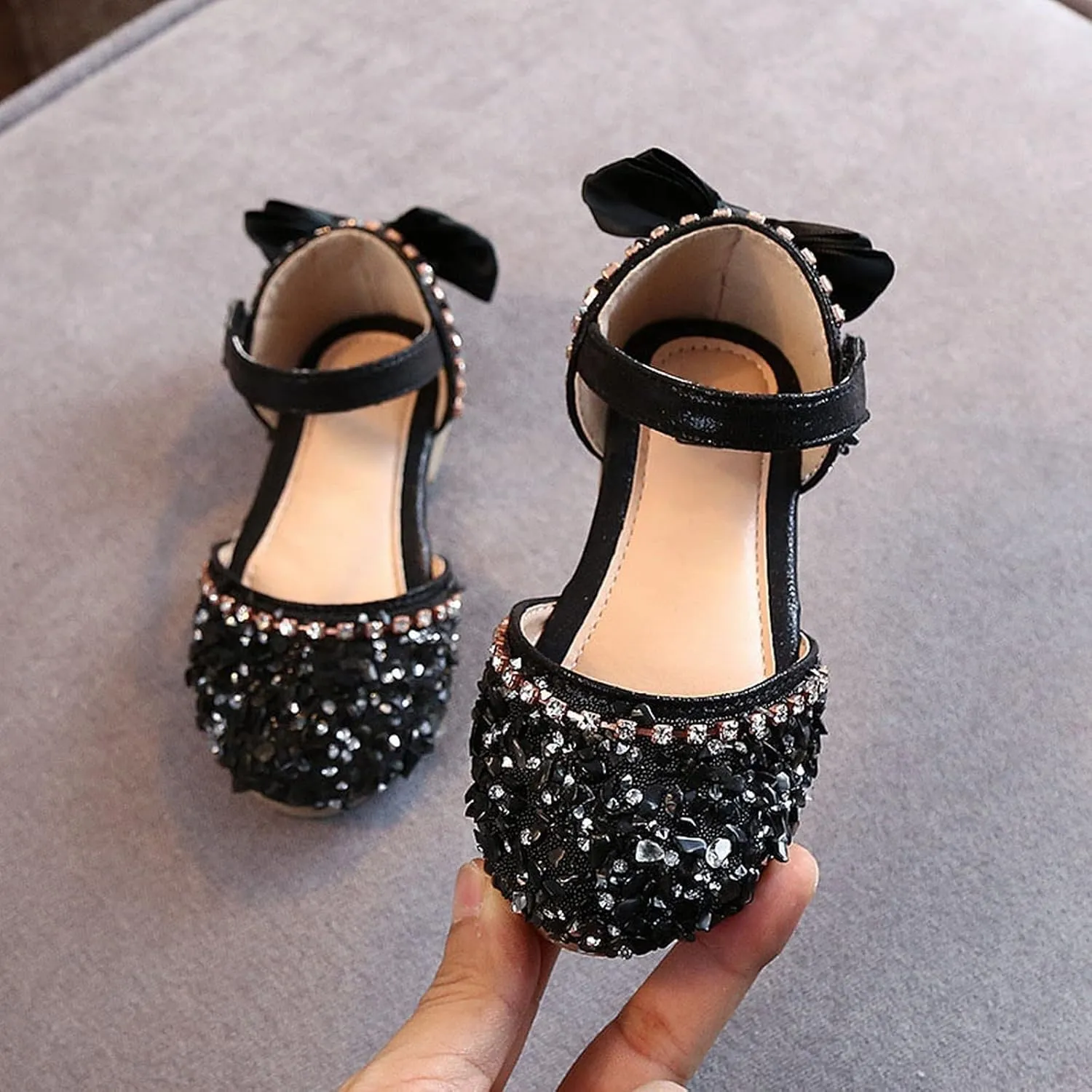Girls Dress Sandals Sequins Loafers Slide Shoes Baby Toddler Bow Barefoot Soft Sole Outdoor Dance Shoes Summer Trendy
