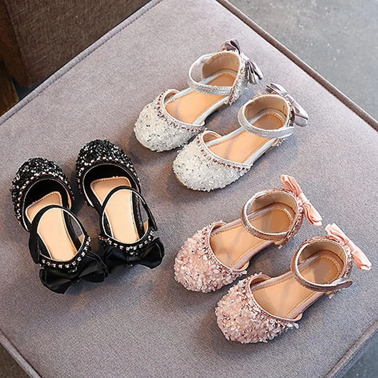 Girls Dress Sandals Sequins Loafers Slide Shoes Baby Toddler Bow Barefoot Soft Sole Outdoor Dance Shoes Summer Trendy