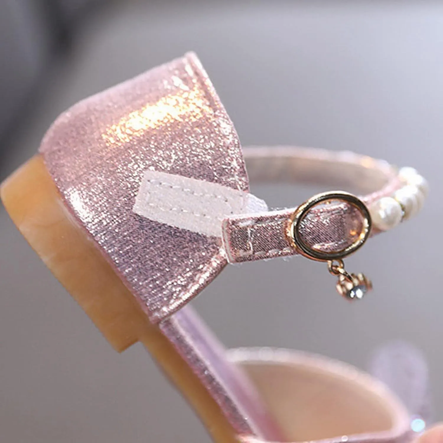 Girls Kids Bow Pearl Sequins Sandals Summer Princess Dress Ankle Shoes Toddler High Heels Crb Dance Casual Loafers