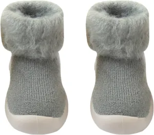 Girls Trainers, Kids Toddler Baby Boys Girls Solid Warm Knit Soft Sole Rubber Shoes Socks Slipper Stocking