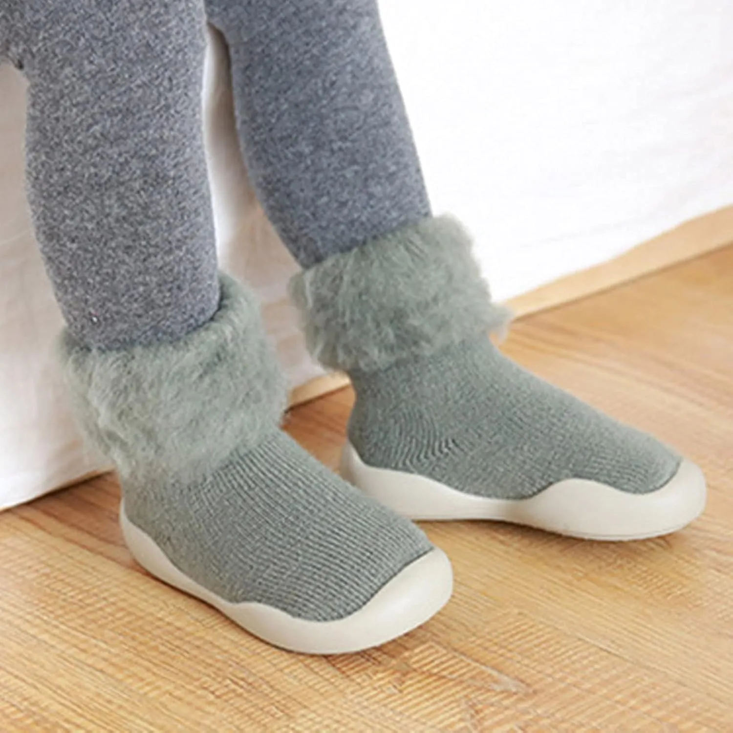 Girls Trainers, Kids Toddler Baby Boys Girls Solid Warm Knit Soft Sole Rubber Shoes Socks Slipper Stocking