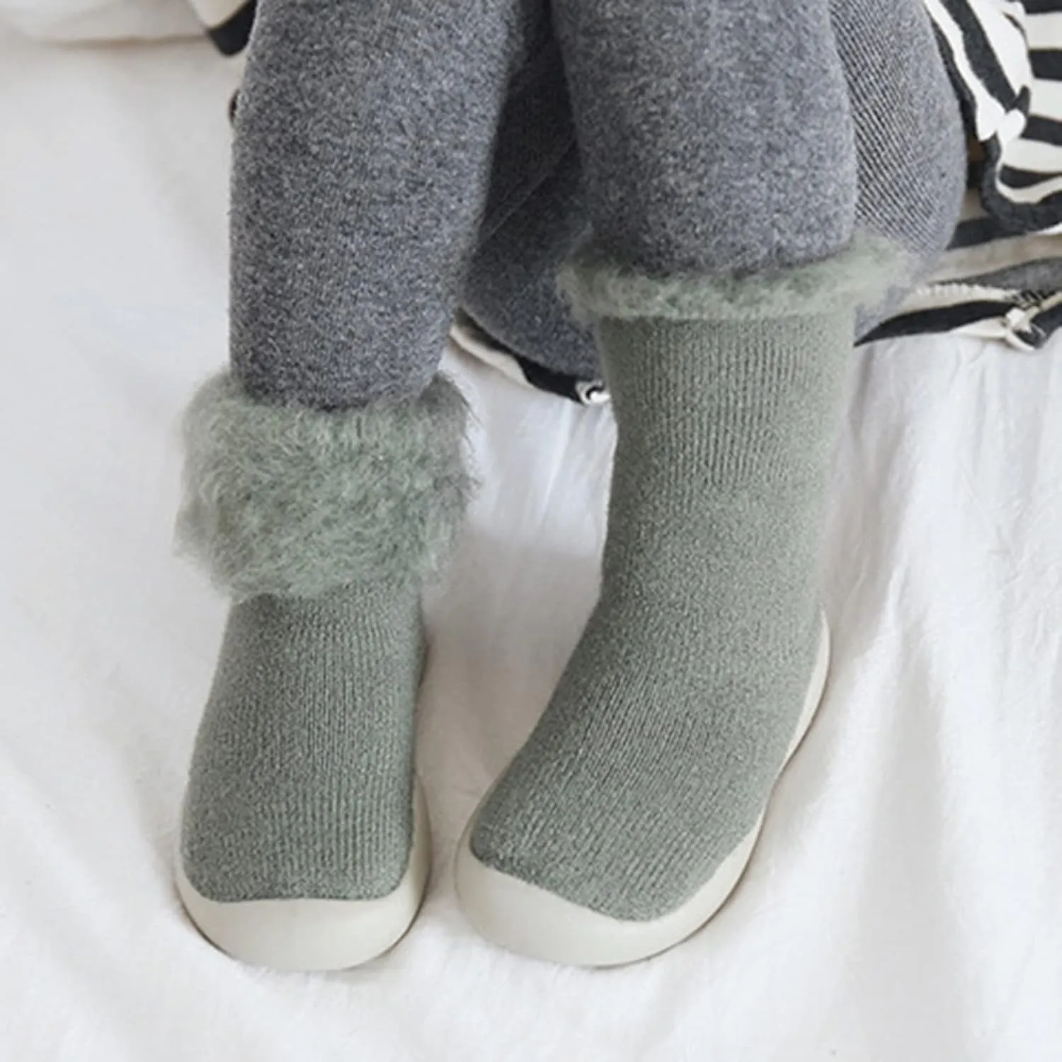 Girls Trainers, Kids Toddler Baby Boys Girls Solid Warm Knit Soft Sole Rubber Shoes Socks Slipper Stocking