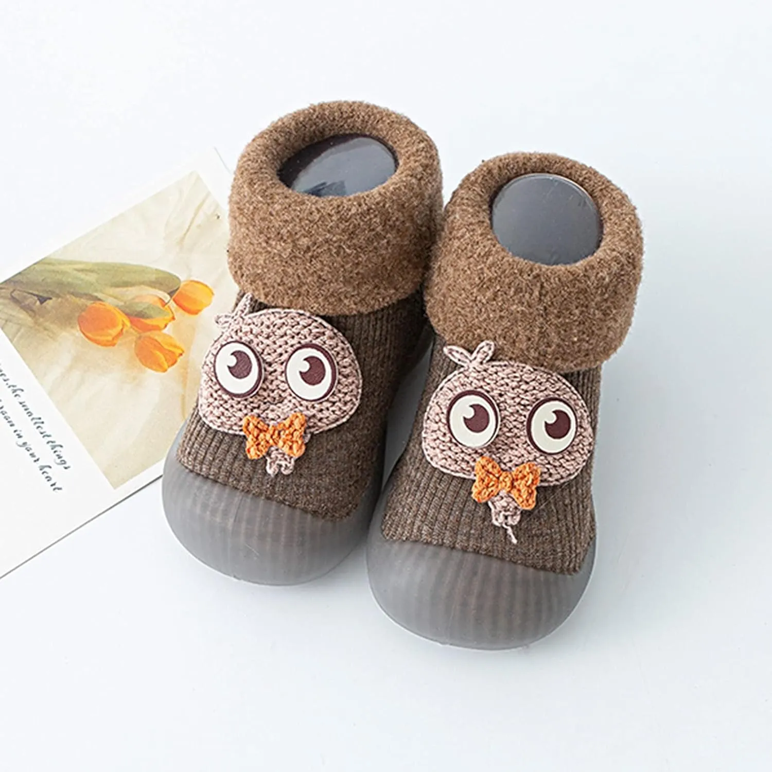 Girls Water Shoes, Kids Toddler Baby Boys Girls Solid Warm Knit Soft Sole Rubber Shoes Socks Slipper Stocking