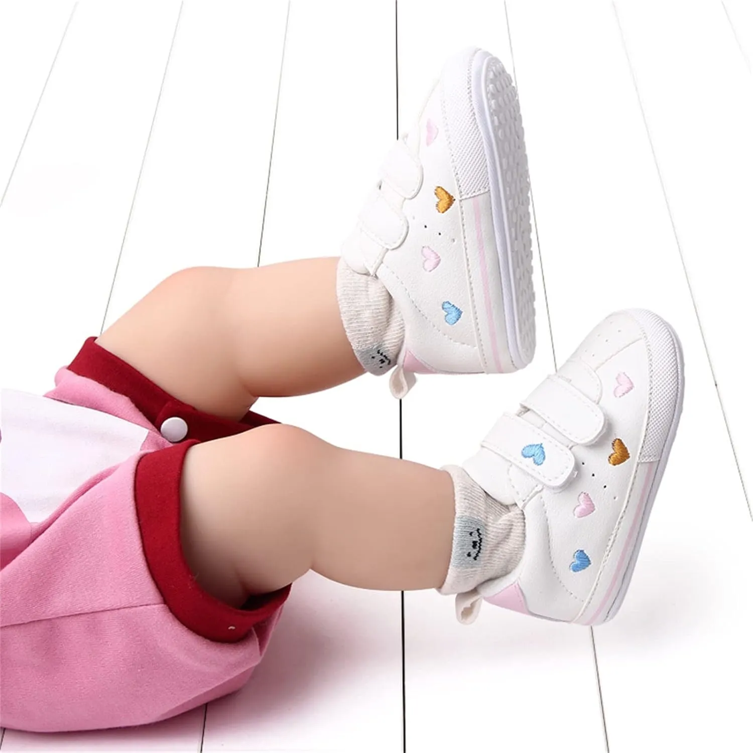 Heart Pattern Baby Girls Loafers Prewalker Dress Shoes Infant Boys Girls Double Strap Flat Bottom Sports Shoes