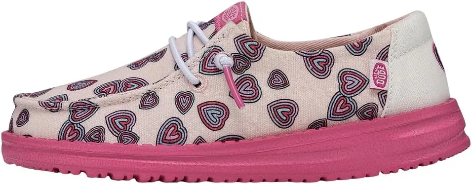 Hey Dude Wendy Youth Hearts Pink Size 5 | Kids Shoes | Kids Slip-on Loafers | Comfortable & Light-Weight
