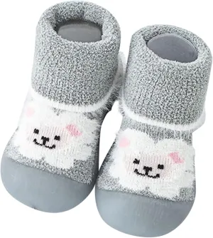 Infant Boys Girls Cartoon Shoes Toddler Fleece WarmThe Floor Non Slip Prewalker Shoes Baby Toddler