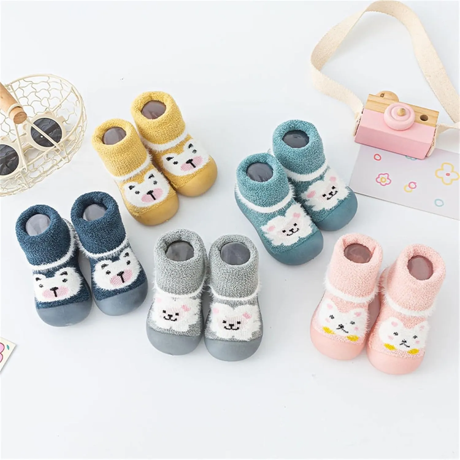 Infant Boys Girls Cartoon Shoes Toddler Fleece WarmThe Floor Non Slip Prewalker Shoes Baby Toddler