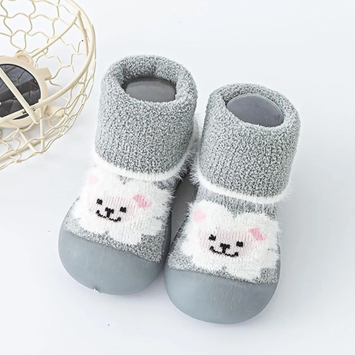Infant Boys Girls Cartoon Shoes Toddler Fleece WarmThe Floor Non Slip Prewalker Shoes Baby Toddler