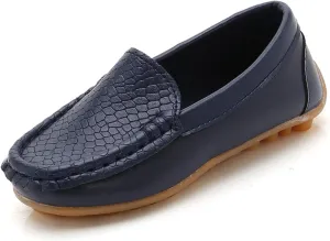 Kids Leather Loafers Slip-On Texture Flats Boys Girls Boat Shoes Toddler Soft Sole Moccasins School Tennis Shoes