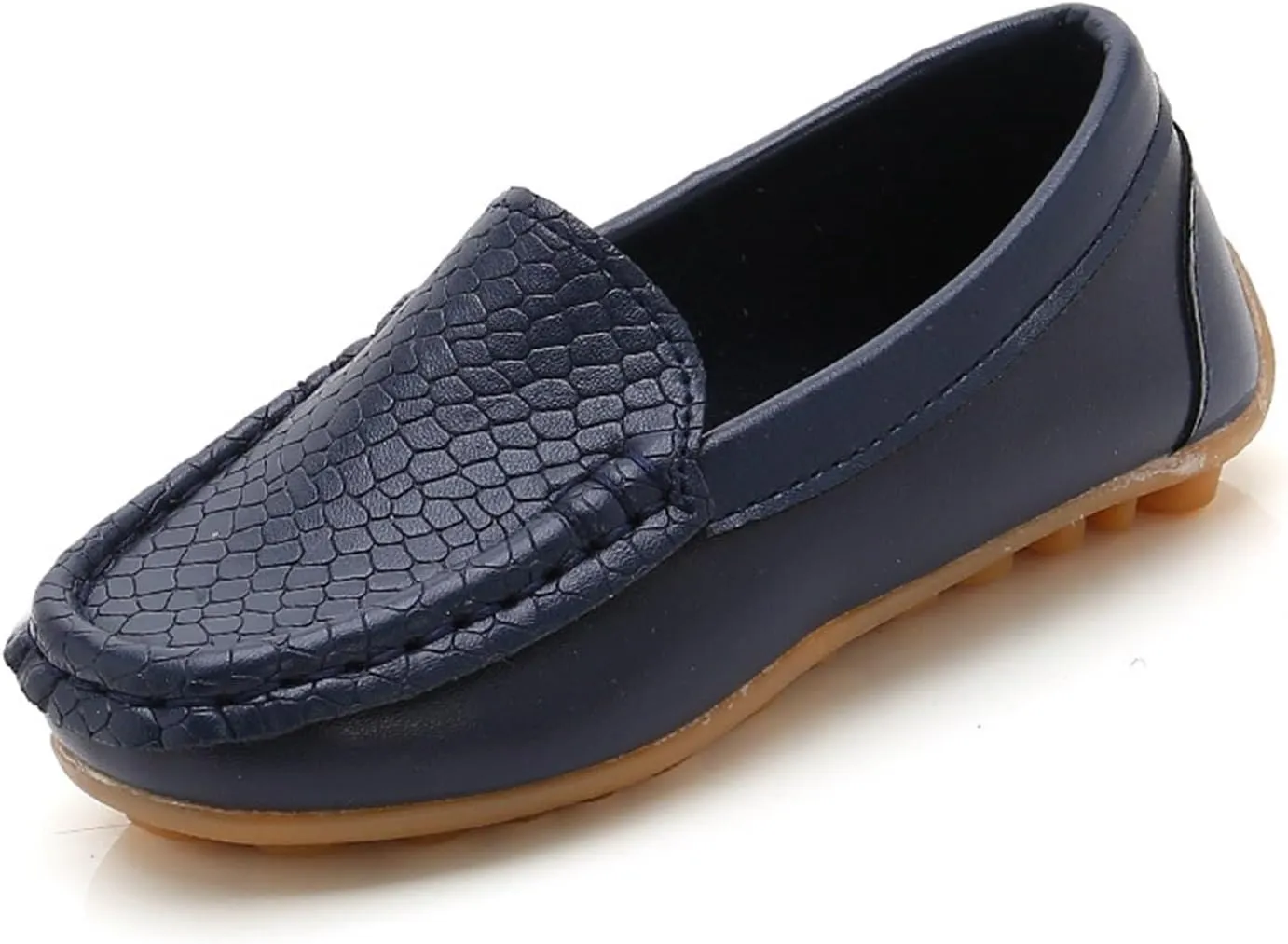 Kids Leather Loafers Slip-On Texture Flats Boys Girls Boat Shoes Toddler Soft Sole Moccasins School Tennis Shoes