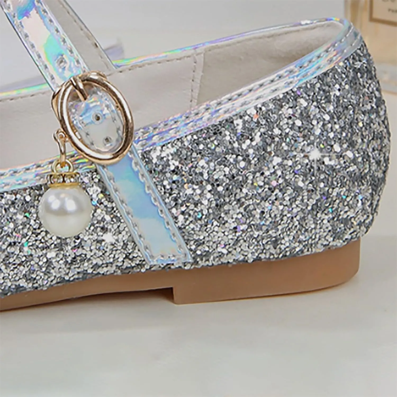 Sequins Sandals for Girls Kids Outdoor Dress Dance Loafers Shoes Toddler ow Heel Summer Casual Mary Jane Soft Sole