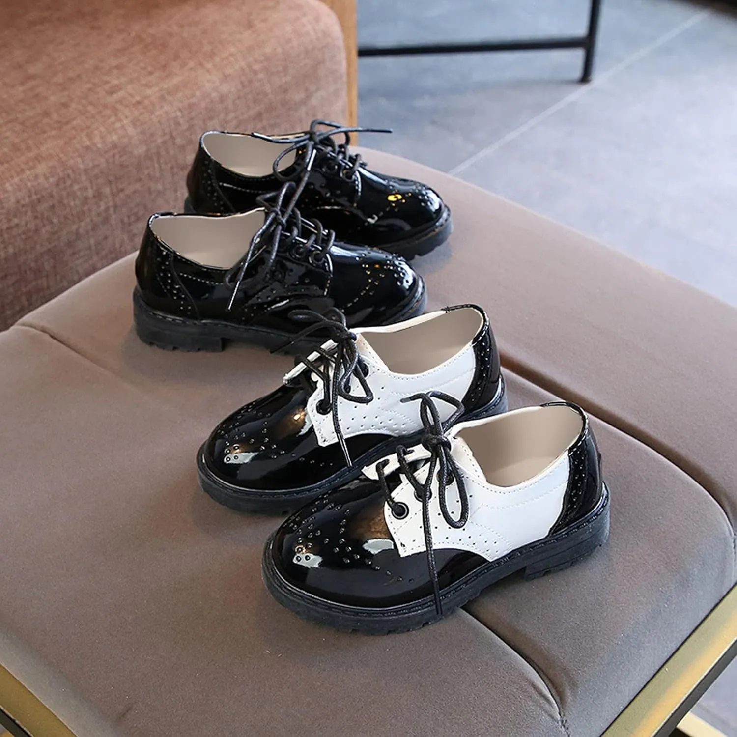 Summer New Girls Loafers Rubber Sole Soft Lace Up Glossy Fashion Shoes Lightweight Children's Shoes