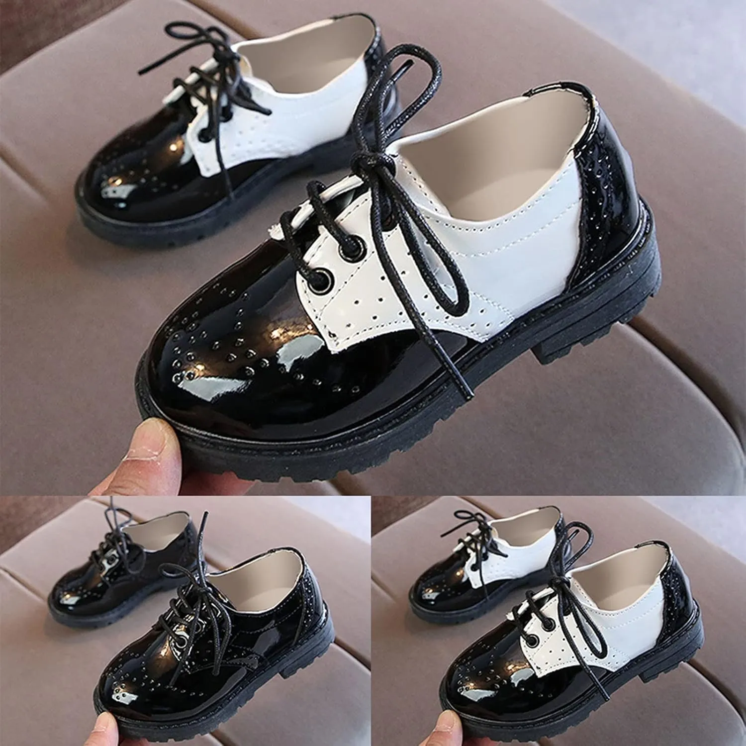 Summer New Girls Loafers Rubber Sole Soft Lace Up Glossy Fashion Shoes Lightweight Children's Shoes