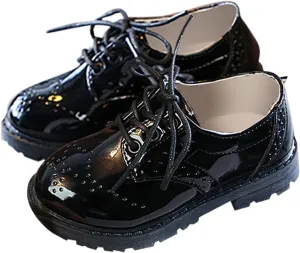 Summer New Girls Loafers Rubber Sole Soft Lace Up Glossy Fashion Shoes Lightweight Children's Shoes