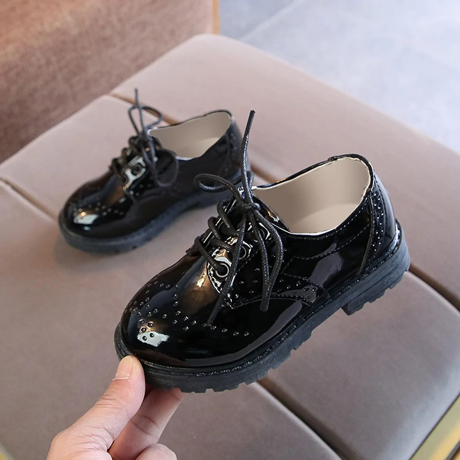 Summer New Girls Loafers Rubber Sole Soft Lace Up Glossy Fashion Shoes Lightweight Children's Shoes