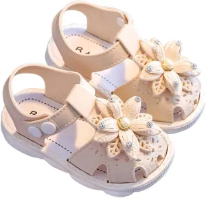 Toddler Baby Girls Sandals Shoe Bow Open Toe Slip On Soft Sole Princess Shoes Sandal Cute Solid Summer Home SHoe Z-024 Beige 5