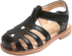 Toddler Baby Girls Sandals Slip On Falts Shoes Cute Weave Hollow Out Non-Slip Soft Sole Beach Sandal Shoe Comfort K-756 Black 8