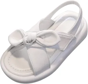 Toddler Sandals Shoes Baby Girls Cute Solid Color Slip On Shoes Bow Non-slip Soft Sole Beach Sandal Comfort Daily V-313 White 6.5