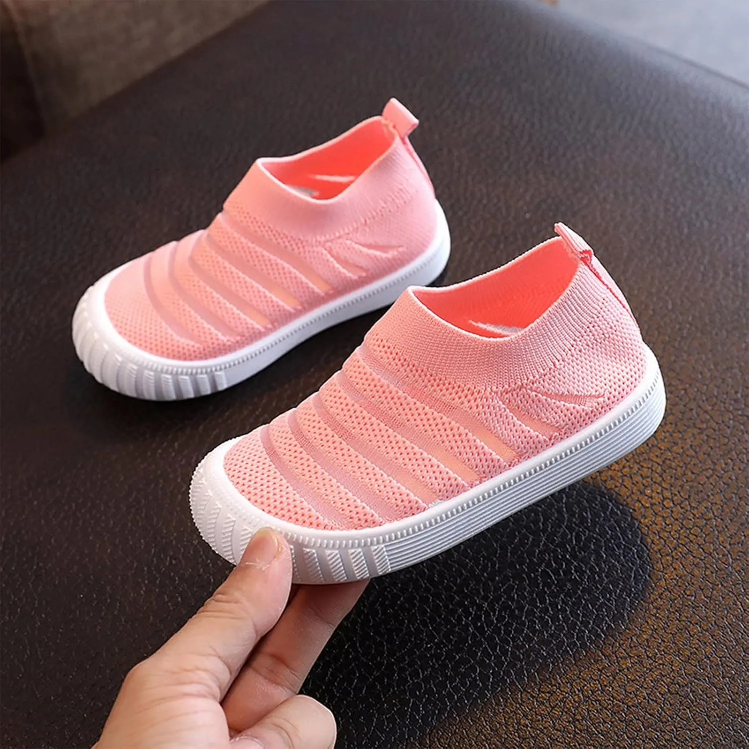 Unisex-Child Baby Toddler Boy and Girl Stretchy Knit Slip-On Sneaker Non-Slip Sock Shoes Little Kids Walking Shoes