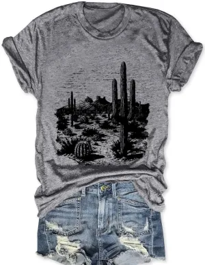 Women Vintage T Shirt Short Sleeve Summer Cactus Tshirt Funny Graphic Tees
