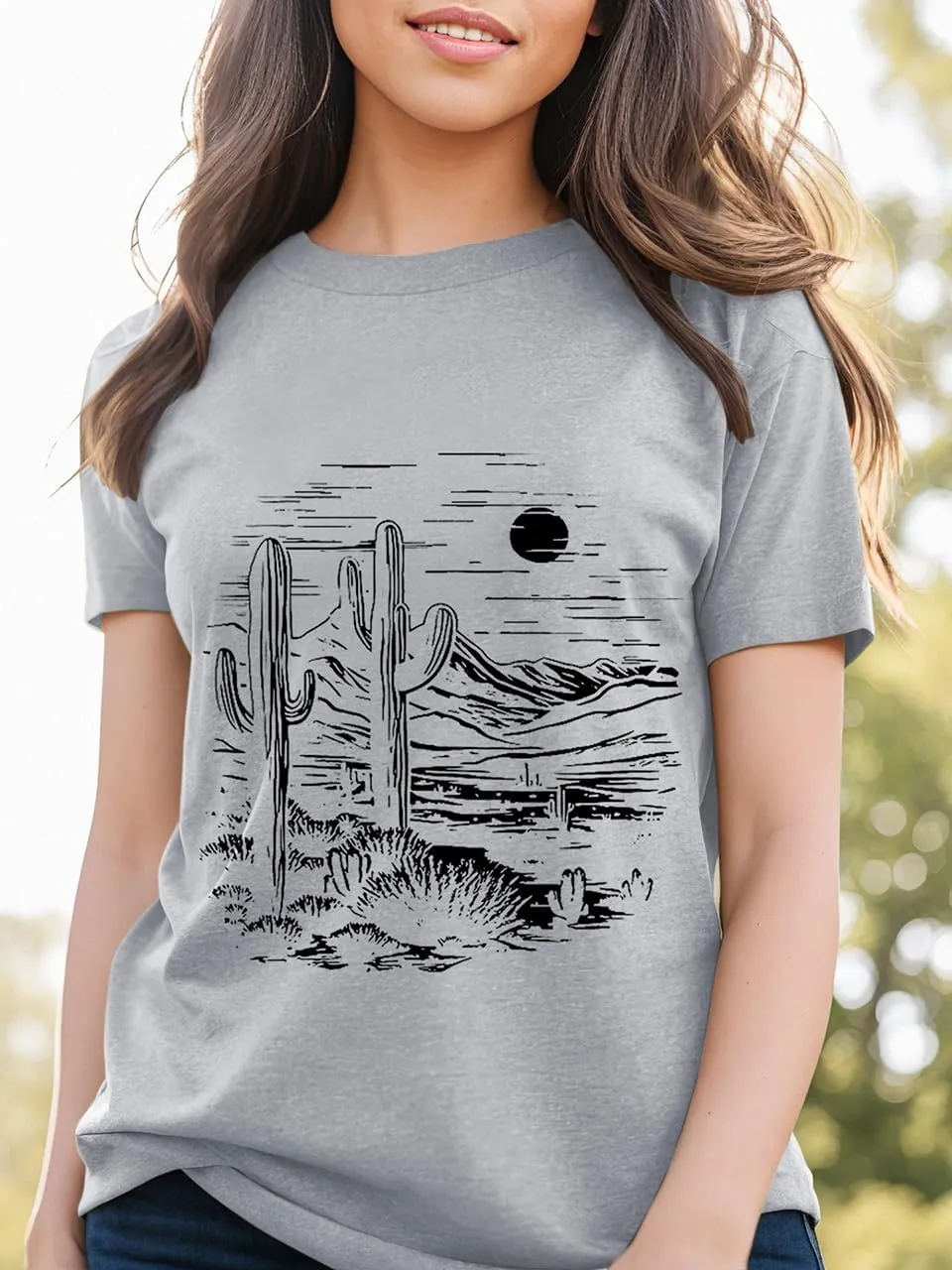 Women Vintage T Shirt Short Sleeve Summer Cactus Tshirt Funny Graphic Tees