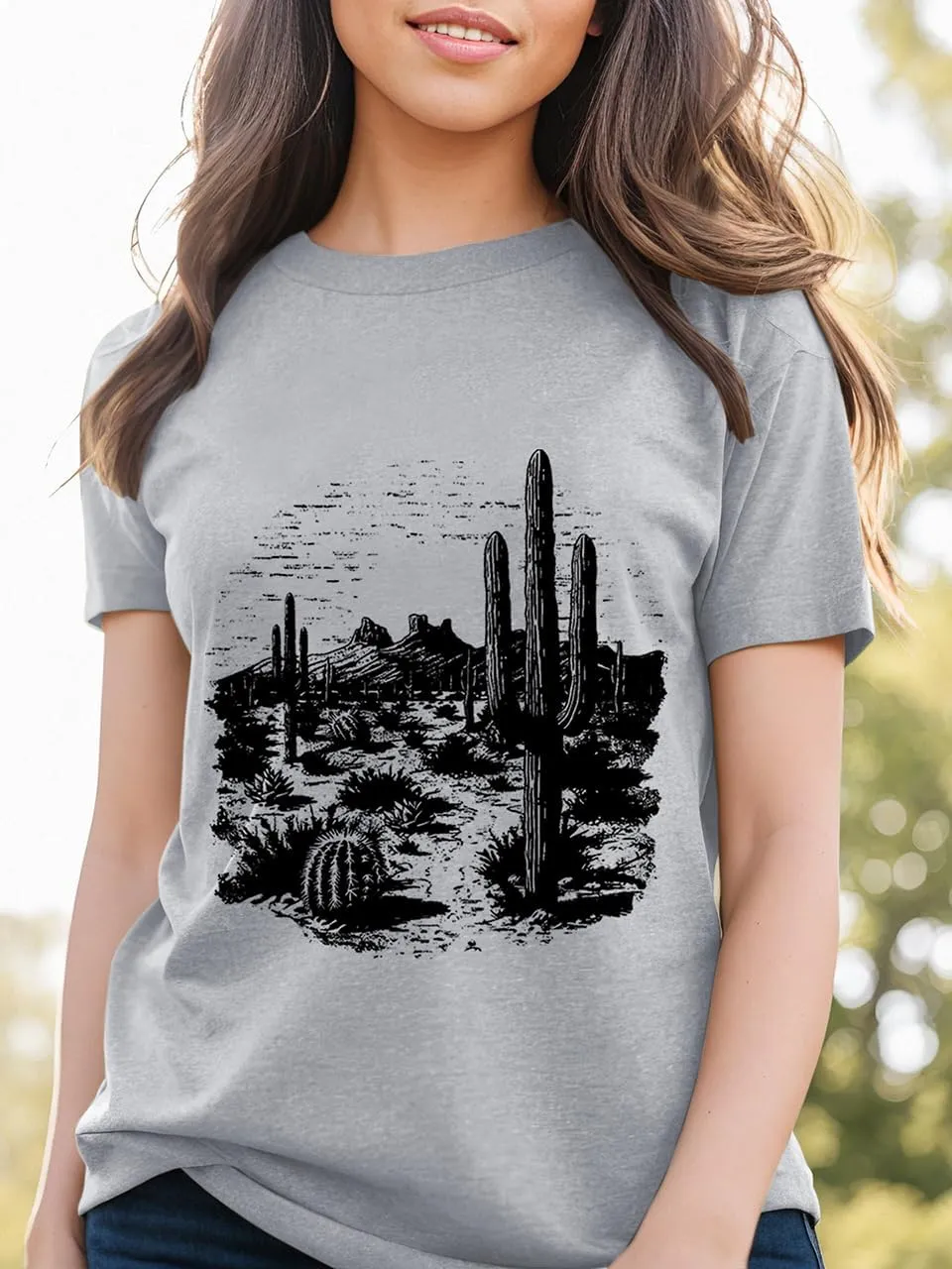 Women Vintage T Shirt Short Sleeve Summer Cactus Tshirt Funny Graphic Tees