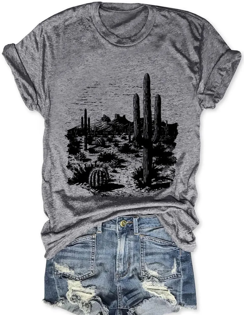 Women Vintage T Shirt Short Sleeve Summer Cactus Tshirt Funny Graphic Tees