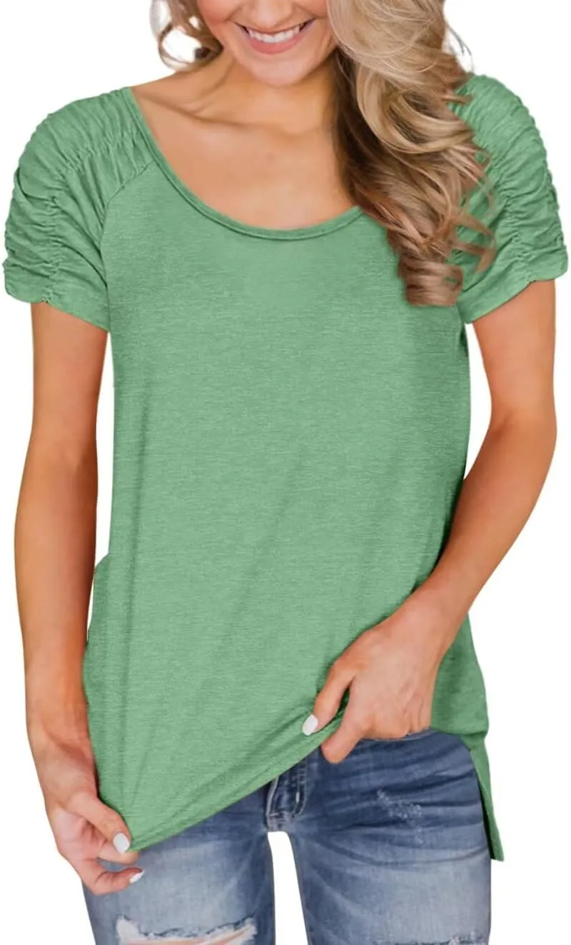 Womens Short Sleeve Tops Casual Solid Color Ladies Summer Shirts Dressy Plus Size T Shirts