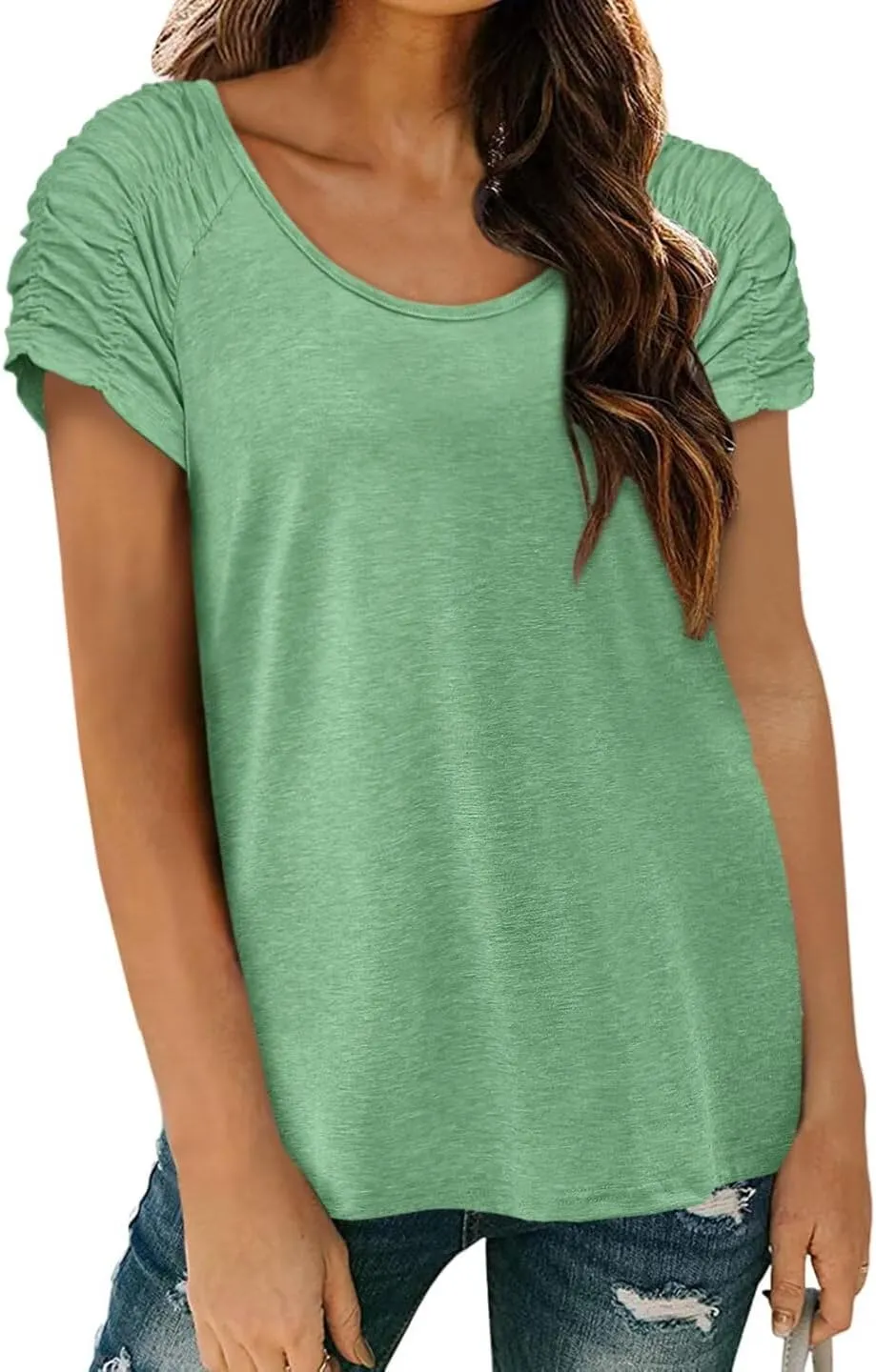 Womens Short Sleeve Tops Casual Solid Color Ladies Summer Shirts Dressy Plus Size T Shirts
