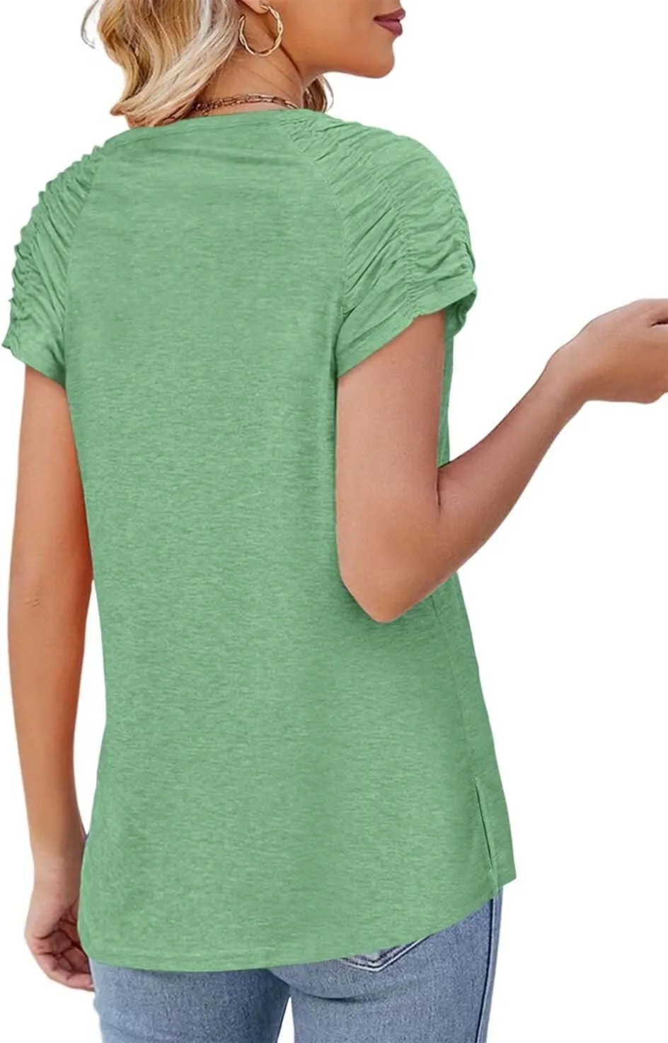 Womens Short Sleeve Tops Casual Solid Color Ladies Summer Shirts Dressy Plus Size T Shirts