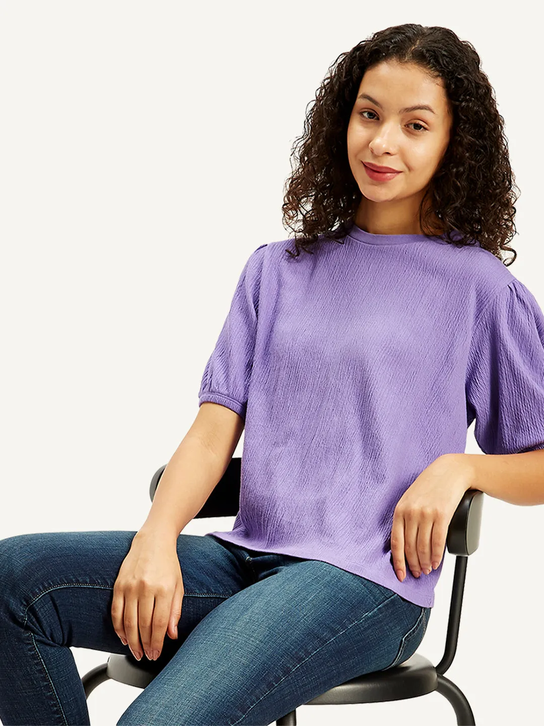 Women's Textured Lavender Crew Neck Top