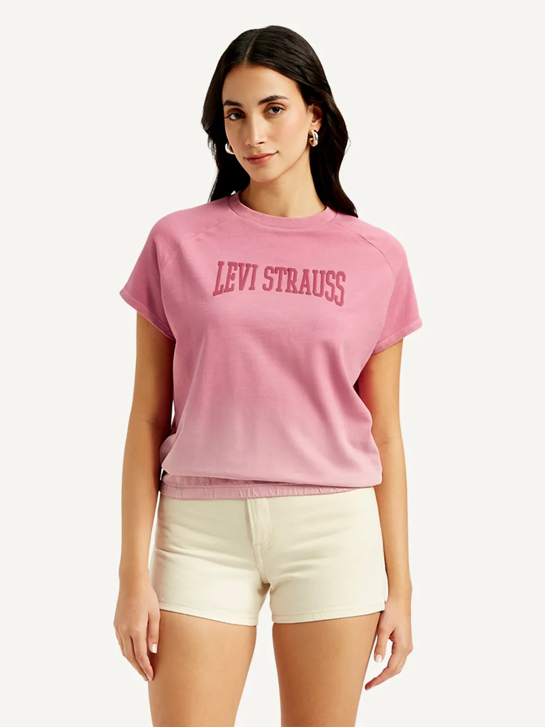 Women's Typography Pink Crew Neck Top